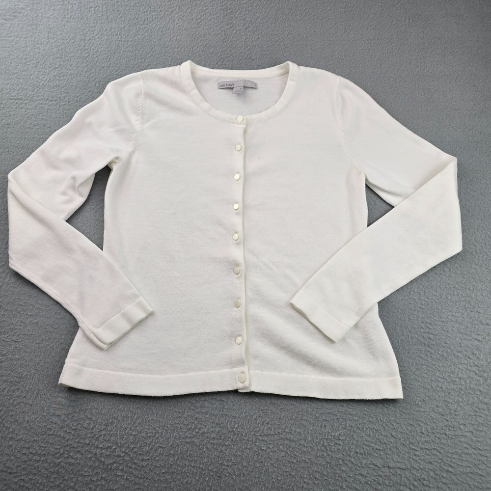 Old Navy Cardigan Sweater Womens Medium Beige Cotton Tight Knit Button Front